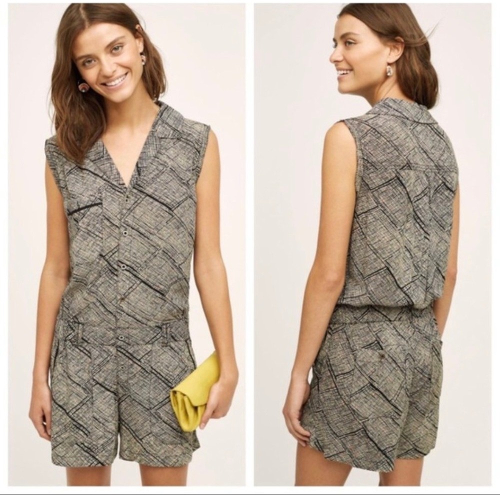 Anthropologie Hei Hei Nova Utility Romper Printed Sleeveless Size S